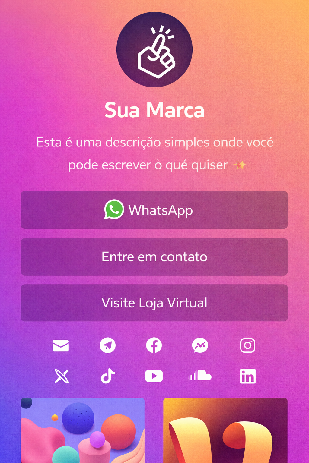 Exemplos de páginas de bio link